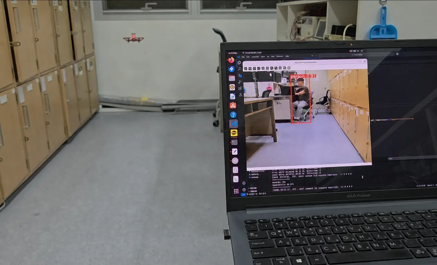YOLO person detection during an indoor DJI Tello test